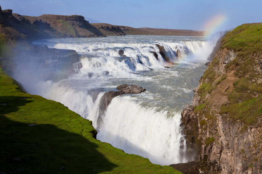 Rainbow Over Gullfoss Waterfall Iceland