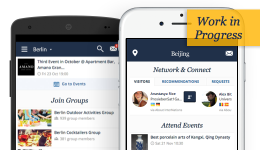 A preview of the upcoming InterNations apps for iOS and Android
