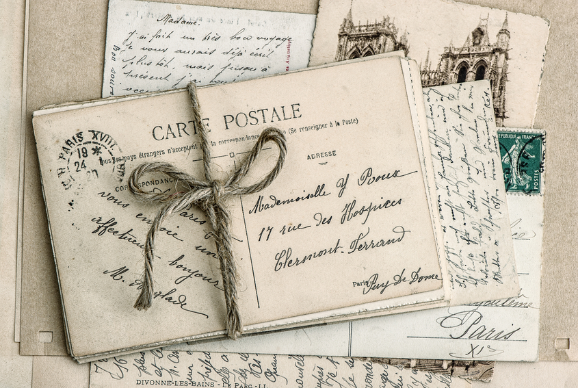 old letters and antique french postcards